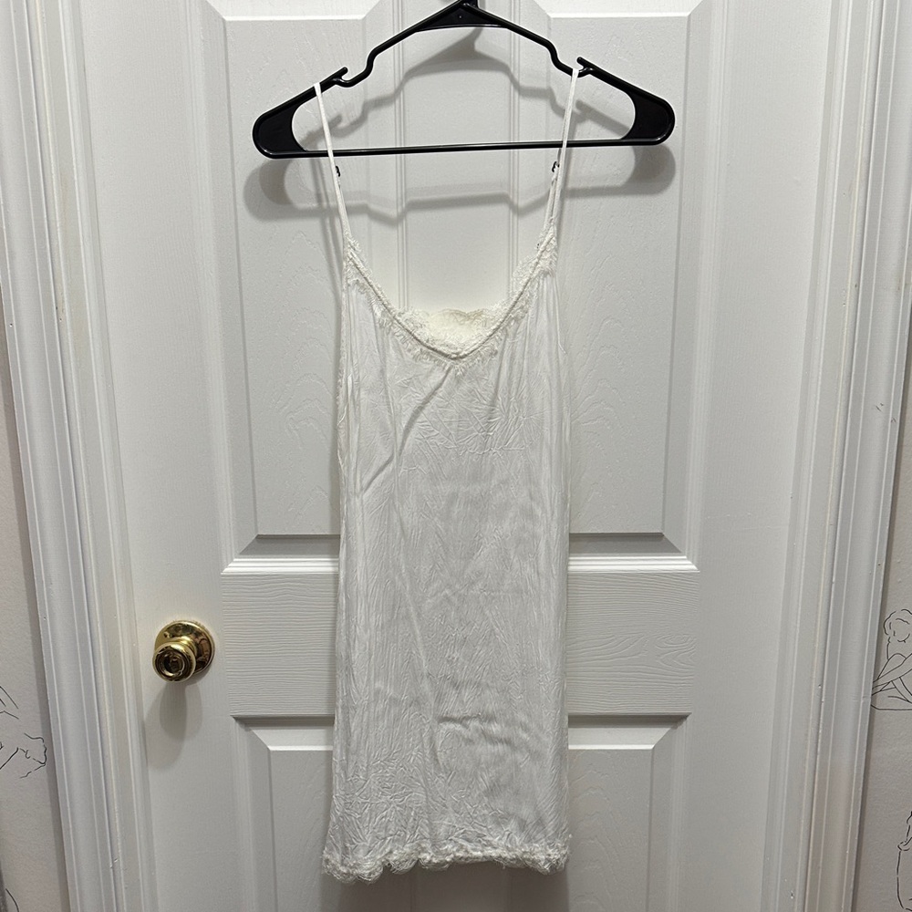 Anthropologie Cream Lace-Trimmed Dress